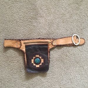 Leather Festival Belt with Peruvian Turquoise